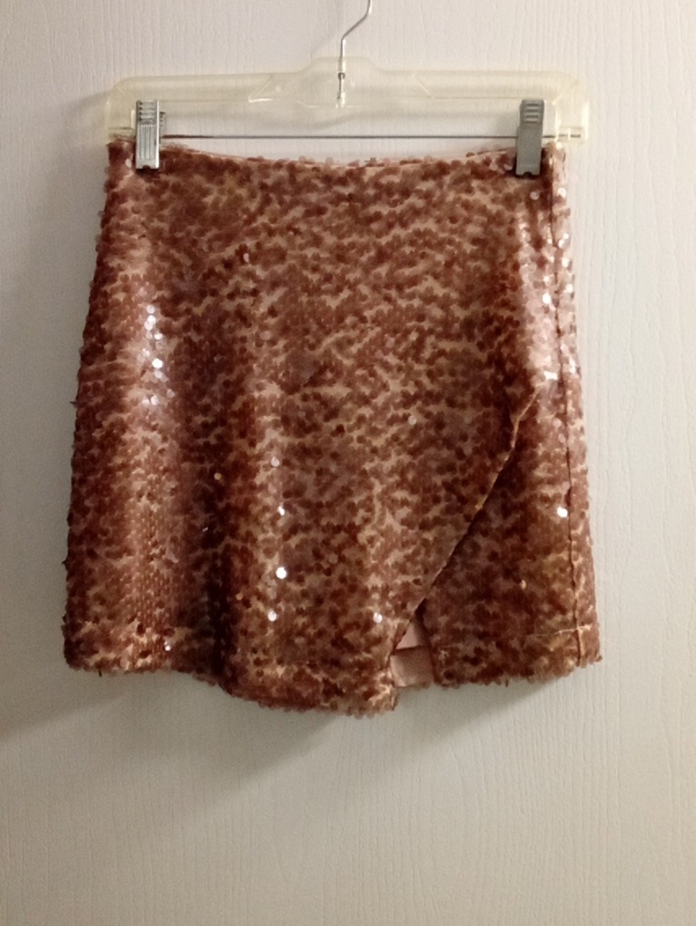 Sequin Wrap Mini Skirt in Rose Gold